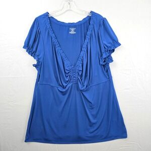 Lane Bryant Ruffle V-Neck Trim Short Sleeve Top Blue‎ 18/20